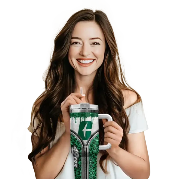 personalized charlotte 49ers leopard zipper green curved tumbler premium grade.webp