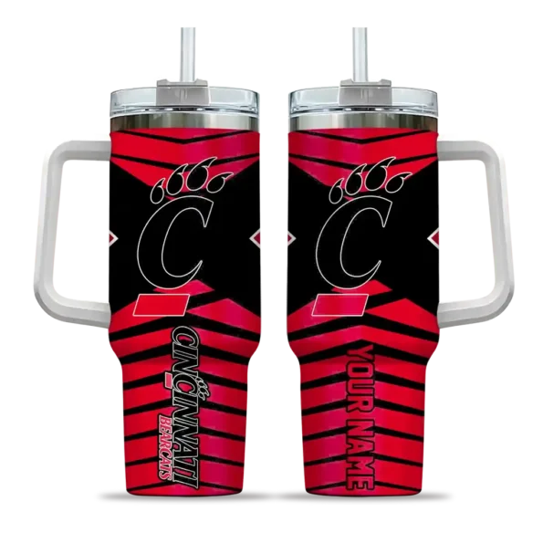 personalized cincinnati bearcats chevron layers red curved tumbler best selling