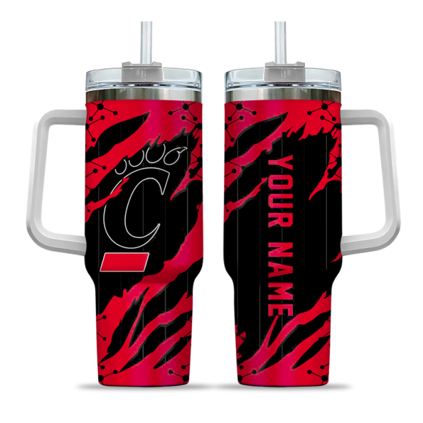 personalized cincinnati bearcats claw cut red black curved tumbler best selling