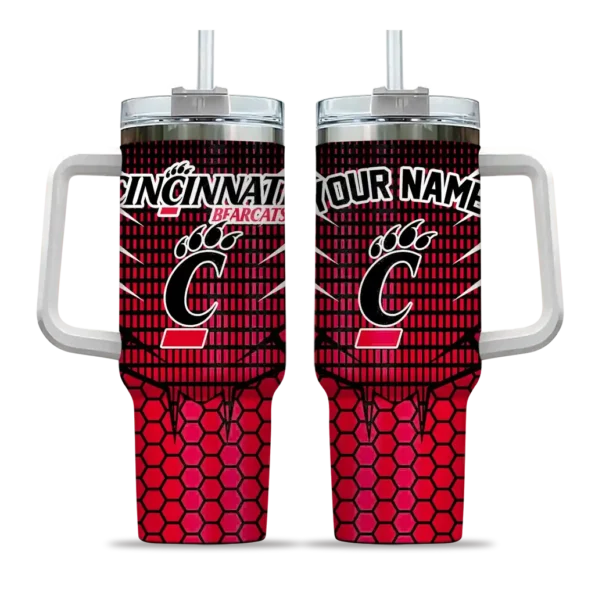 personalized cincinnati bearcats hex texture red curved tumbler best selling