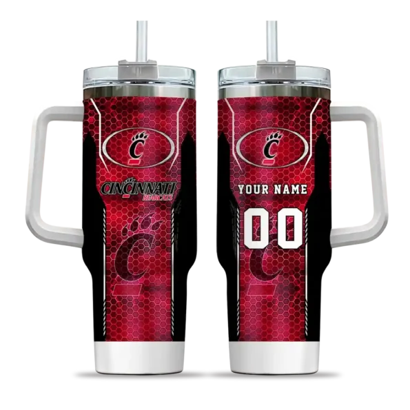 personalized cincinnati bearcats hexagon armor red curved tumbler best selling