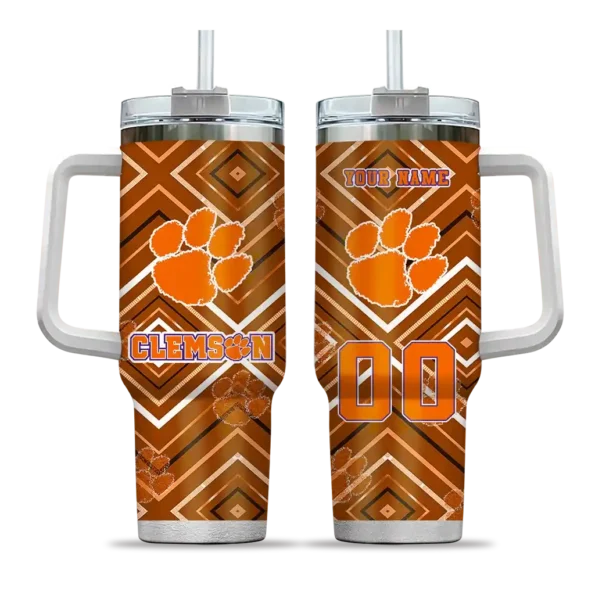personalized clemson tigers bold diamonds orange curved tumbler best selling