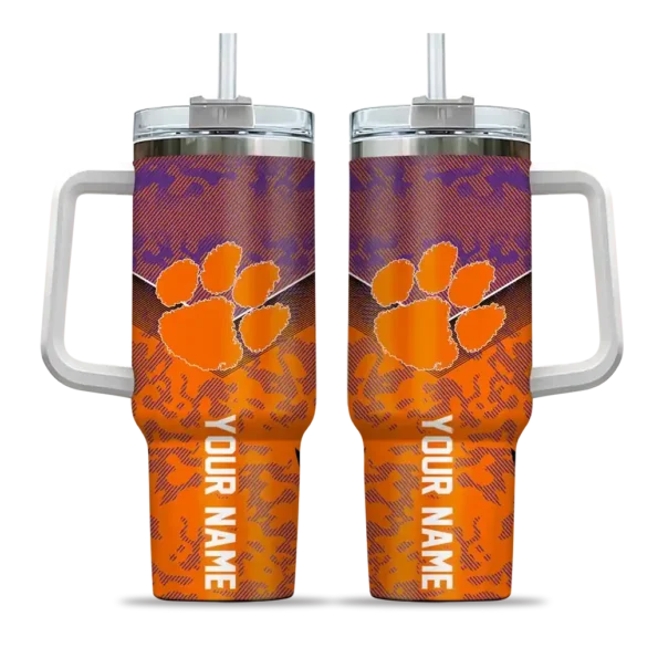 personalized clemson tigers chevron stripe orange curved tumbler best selling