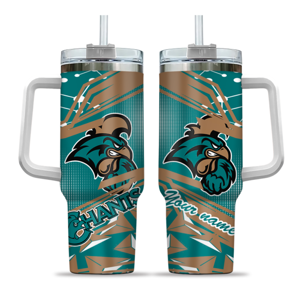 personalized coastal carolina chanticleers abstract paths green curved tumbler best selling