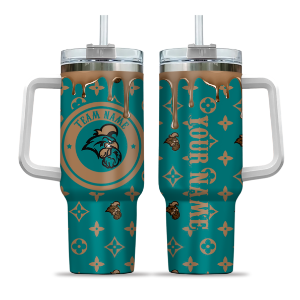 personalized coastal carolina chanticleers bullseye drips green curved tumbler best selling