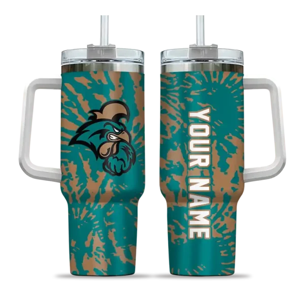personalized coastal carolina chanticleers burst swirl green curved tumbler best selling