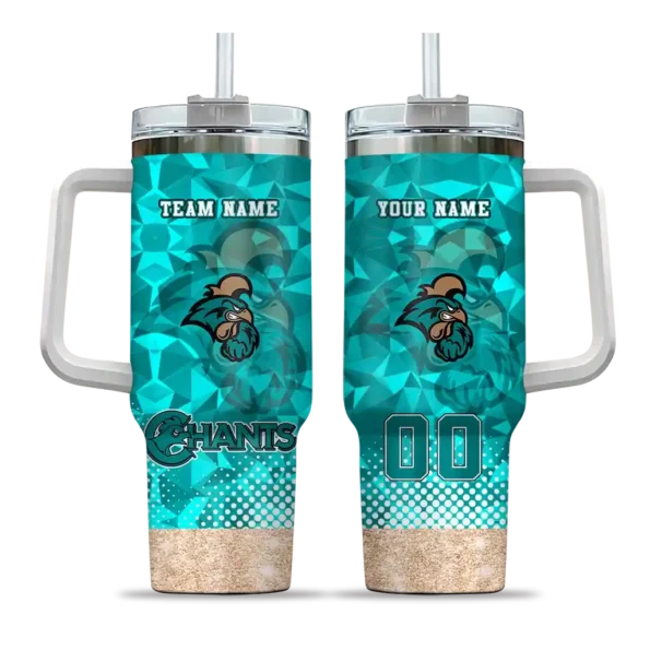personalized coastal carolina chanticleers geometric prism green curved tumbler best selling