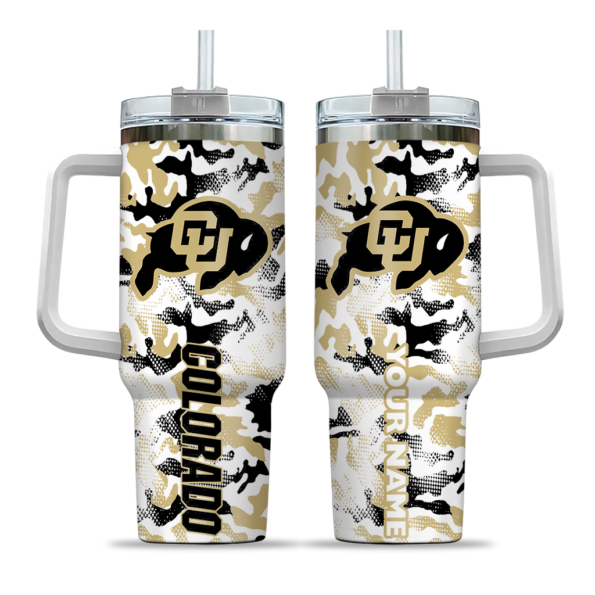 personalized colorado buffaloes camo mashup gold white curved tumbler best selling