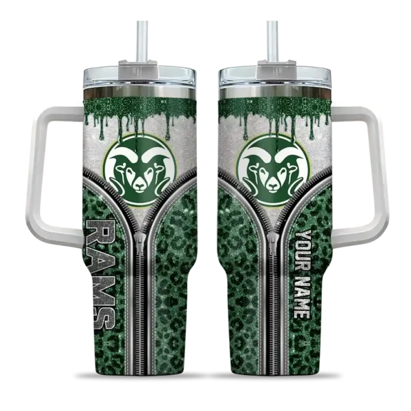 personalized colorado state rams leopard zipper green curved tumbler best selling