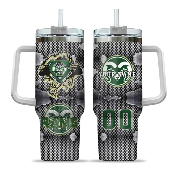 personalized colorado state rams superman shield green gray curved tumbler best selling
