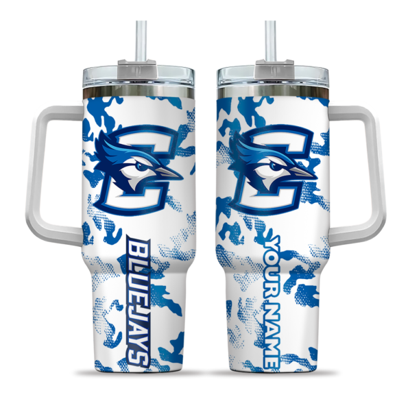 personalized creighton bluejays camo mashup blue white curved tumbler best selling