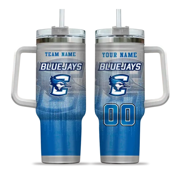 personalized creighton bluejays gradient dots blue curved tumbler best selling