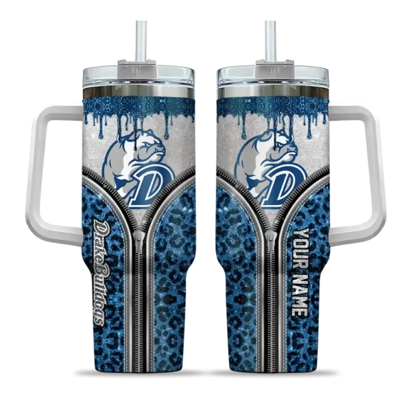 personalized drake bulldogs leopard zipper blue curved tumbler best selling