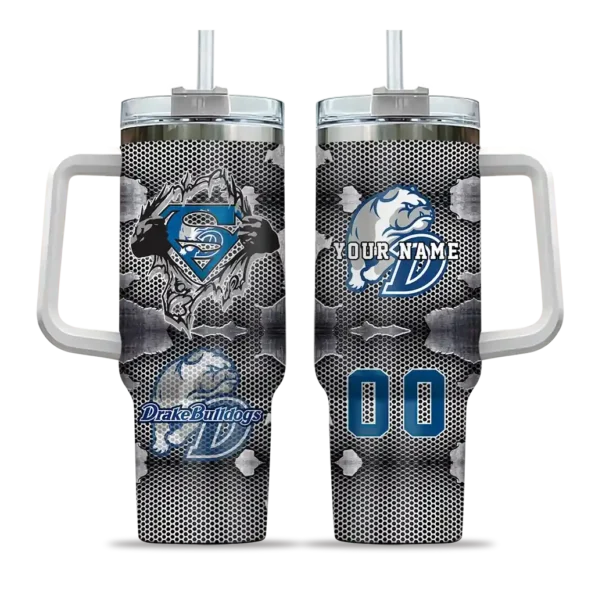 personalized drake bulldogs superman shield blue gray curved tumbler best selling