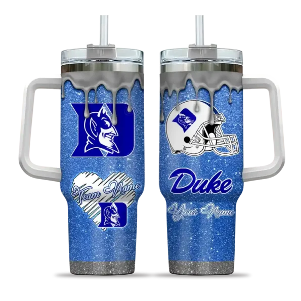personalized duke blue devils heart helmet motif blue curved tumbler best selling