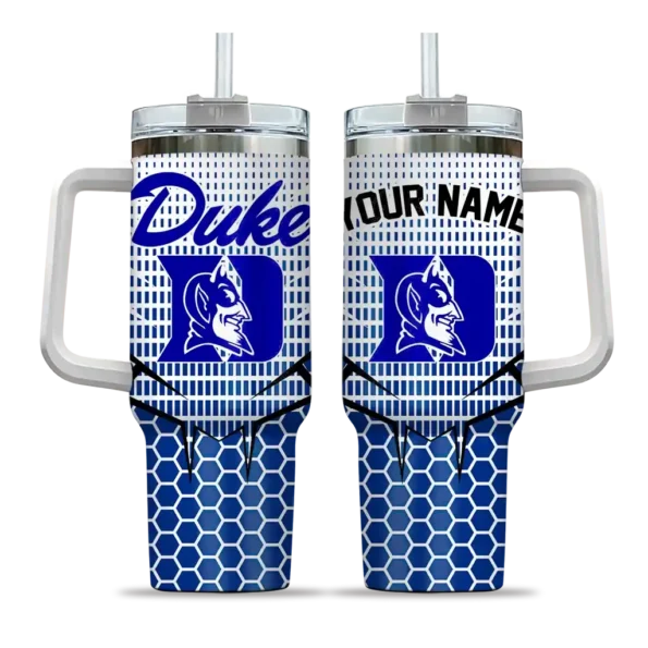 personalized duke blue devils hex texture blue curved tumbler best selling