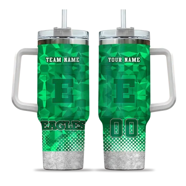 personalized eastern michigan eagles geometric prism green curved tumbler best selling