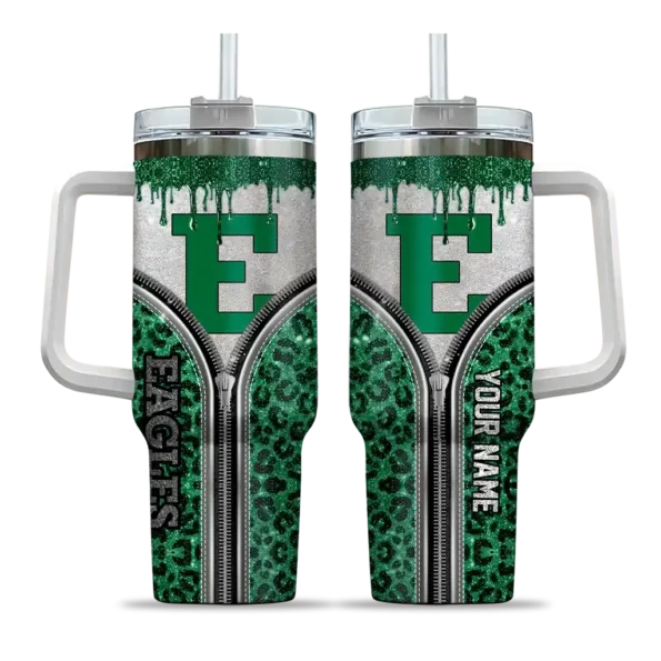 personalized eastern michigan eagles leopard zipper green curved tumbler best selling