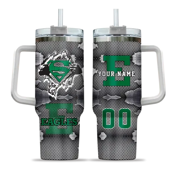 personalized eastern michigan eagles superman shield green gray curved tumbler best selling