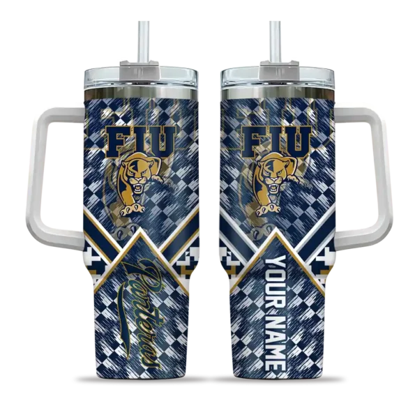 personalized fiu panthers chevron angle blue curved tumbler best selling