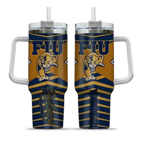 personalized fiu panthers chevron layers blue curved tumbler best selling
