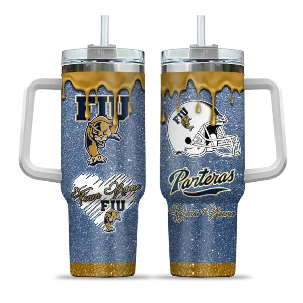 personalized fiu panthers heart helmet motif blue curved tumbler best selling