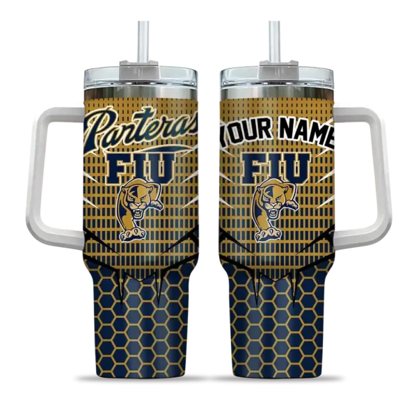 personalized fiu panthers hex texture blue curved tumbler best selling