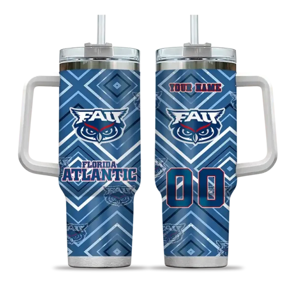 personalized florida atlantic owls bold diamonds blue curved tumbler best selling.webp