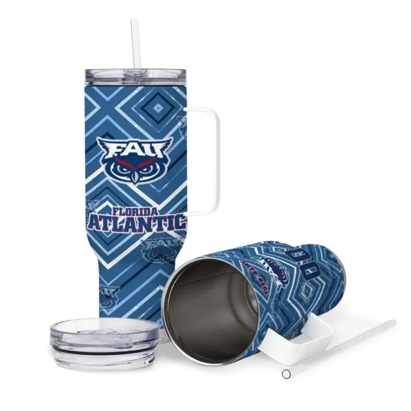 personalized florida atlantic owls bold diamonds blue curved tumbler high quality.webp