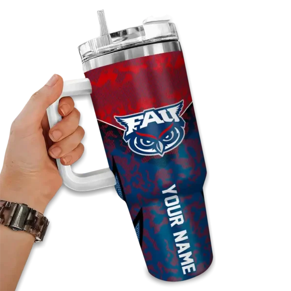 personalized florida atlantic owls chevron stripe blue curved tumbler fashion forward.webp