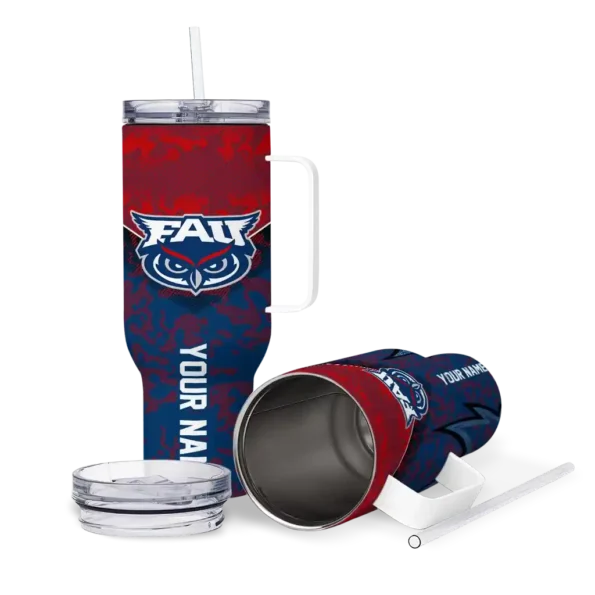 personalized florida atlantic owls chevron stripe blue curved tumbler high quality.webp
