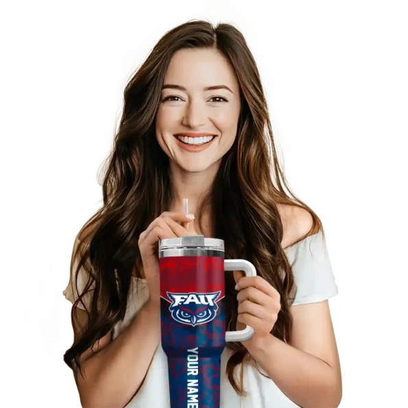 personalized florida atlantic owls chevron stripe blue curved tumbler premium grade.webp