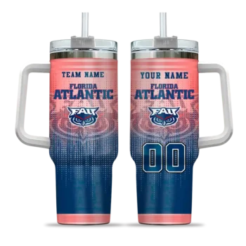 personalized florida atlantic owls gradient dots blue curved tumbler best selling.webp