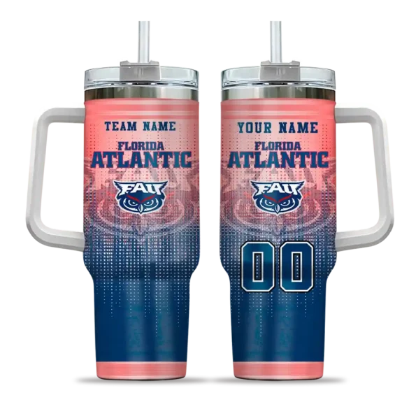 personalized florida atlantic owls gradient dots blue curved tumbler best selling.webp