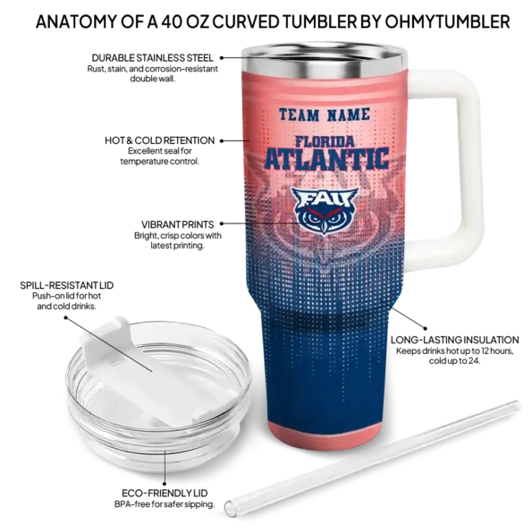 personalized florida atlantic owls gradient dots blue curved tumbler new arrival.webp