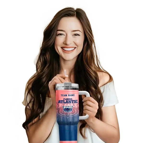 personalized florida atlantic owls gradient dots blue curved tumbler premium grade.webp