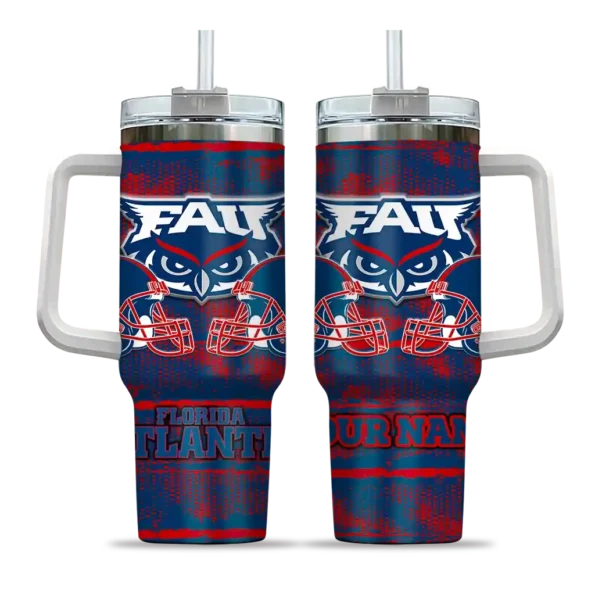 personalized florida atlantic owls honey streaks blue curved tumbler best selling.webp