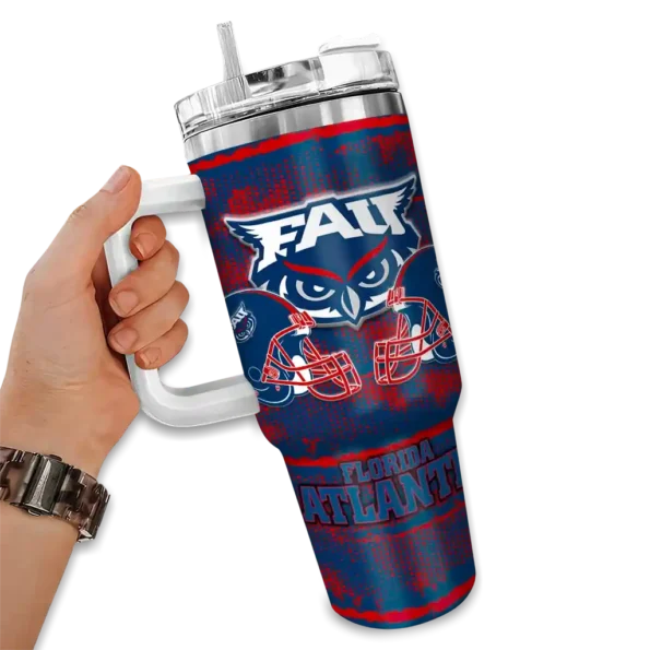 personalized florida atlantic owls honey streaks blue curved tumbler fashion forward.webp