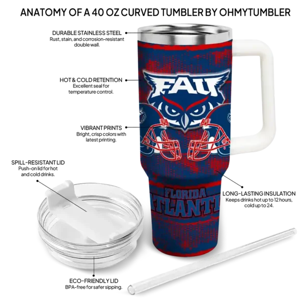 personalized florida atlantic owls honey streaks blue curved tumbler new arrival.webp