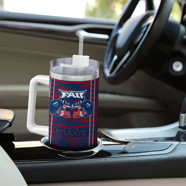 personalized florida atlantic owls honey streaks blue curved tumbler trendy.webp