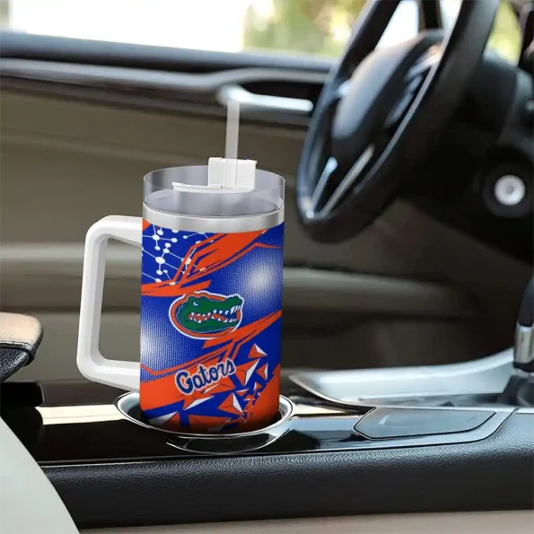 personalized florida gators abstract paths blue curved tumbler trendy.webp