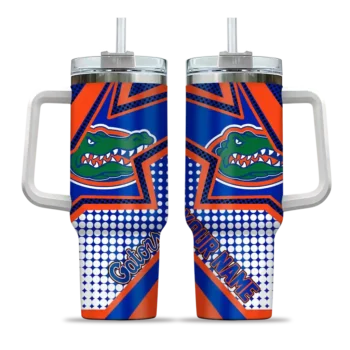 personalized florida gators arrow burst blue curved tumbler best selling.webp