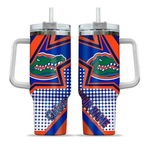 personalized florida gators arrow burst blue curved tumbler best selling.webp