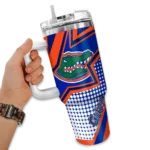personalized florida gators arrow burst blue curved tumbler best selling.webp