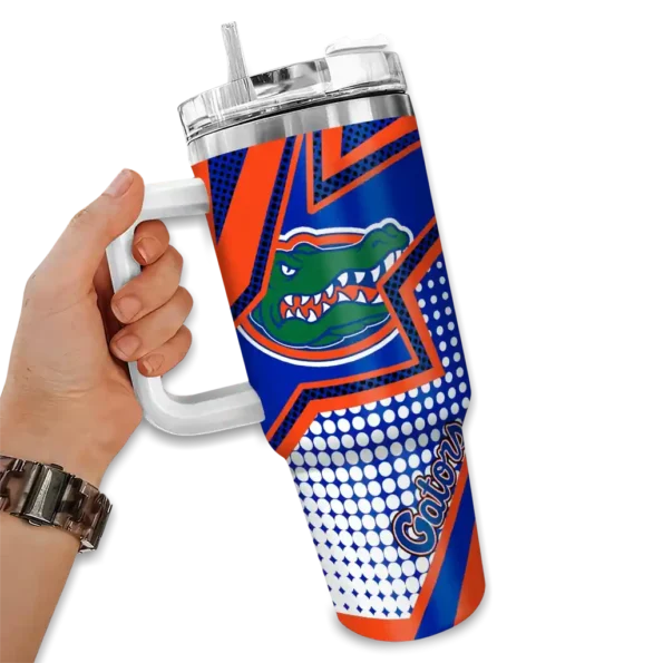 personalized florida gators arrow burst blue curved tumbler fashion forward.webp