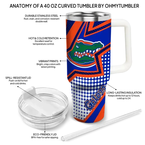 personalized florida gators arrow burst blue curved tumbler new arrival.webp
