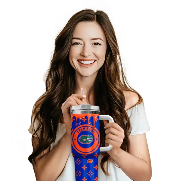 personalized florida gators bullseye drips blue curved tumbler premium grade.webp