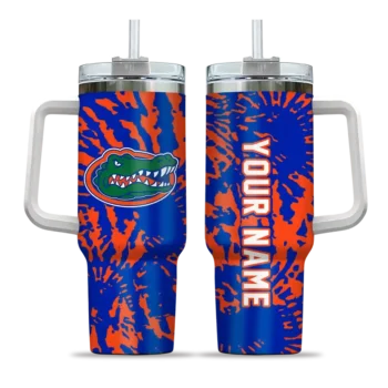 personalized florida gators burst swirl blue curved tumbler best selling.webp