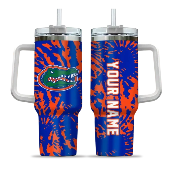 personalized florida gators burst swirl blue curved tumbler best selling.webp