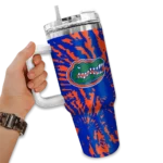 personalized florida gators burst swirl blue curved tumbler best selling.webp